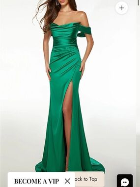 Off-Shoulder Emerald Green Evening Gown